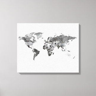 Plan du monde en noir et blanc toile étirée Imprim