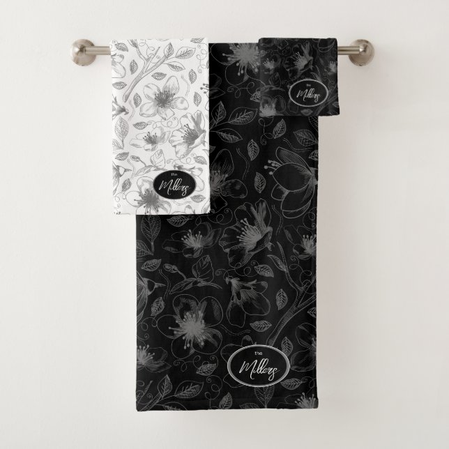 Plan floral esquissé Motif gris/noir ID939 (En situation)
