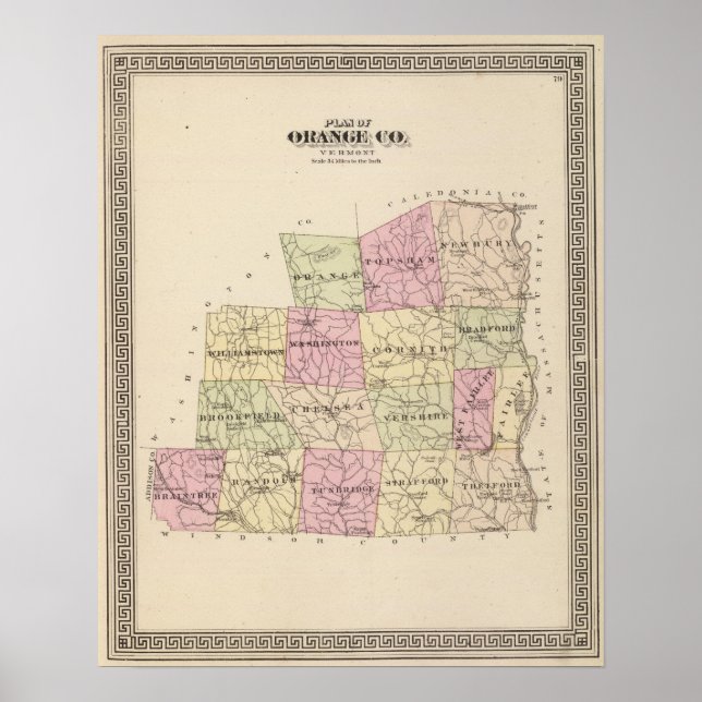 Plan für den Landkreis Orange in Vermont Poster (Vorne)