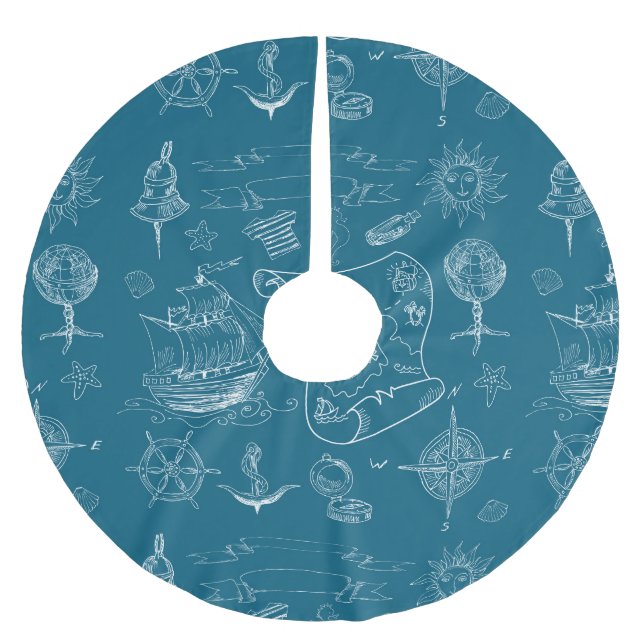 Plan-grafisches nautischmuster polyester weihnachtsbaumdecke (Vorderseite)