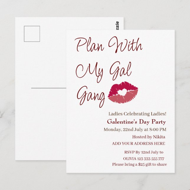Plan mit meinem Gal Gang personalisierte Galentins Postkarte (Vorne/Hinten)