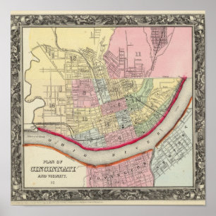 Plan von Cincinnati und von Nähe Poster