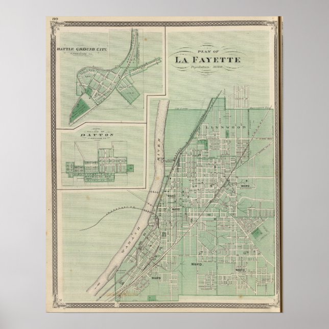 Plan von La Fayette mit Schlachtfeld Stadt Poster (Vorne)