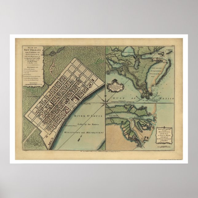Plan von New Orleans Karte 1759 Poster (Vorne)