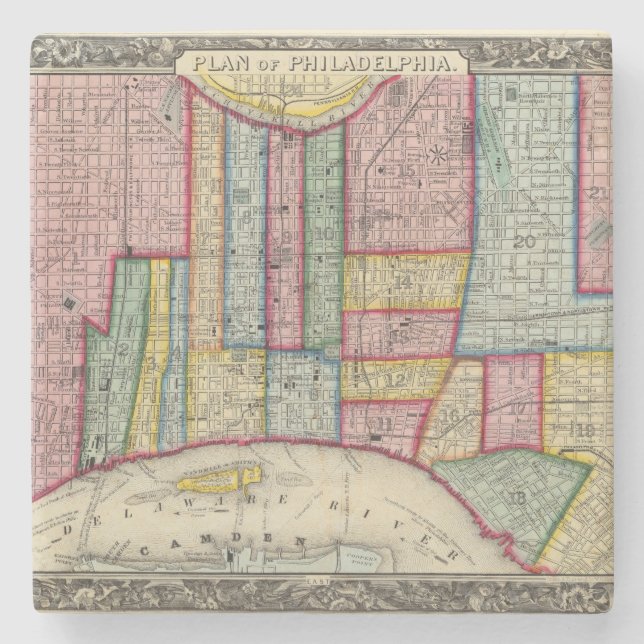 Plan von Philadelphia Steinuntersetzer (Vorderseite)