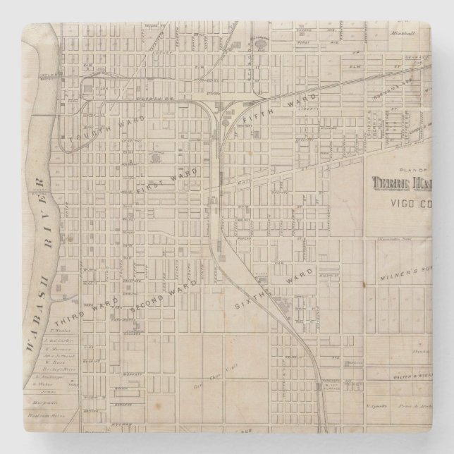Plan von Terre Haute, Vigo Co Steinuntersetzer (Vorderseite)