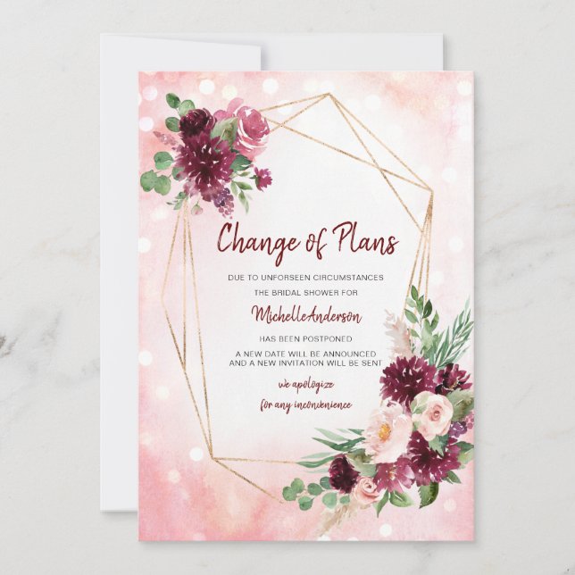 Planänderung Burgundy Wine Gold Brautparty (Vorderseite)