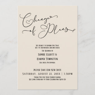 Planänderung, Elegante Creme Neuer Hochzeitstermin Einladung