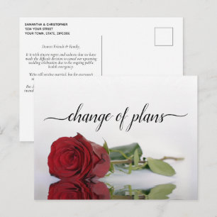 Planänderung: Hochzeit mit roter Rose verschoben Ankündigungspostkarte