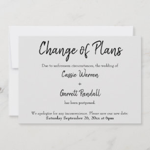 "Planänderung" Hochzeit schwarz auf graue Karte