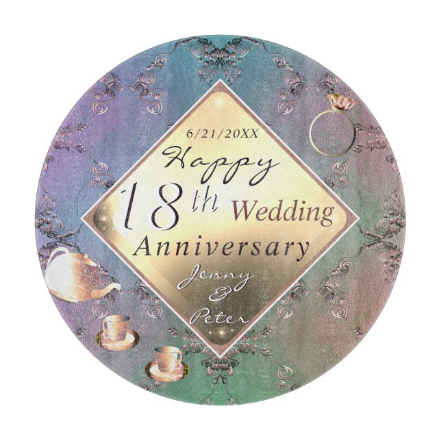Planche À Découper 18e anniversaire du Mariage Acquamarine & Porcelai (Devant)