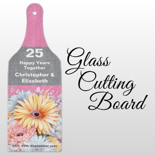 Planche À Découper 25e anniversaire argent rose floral