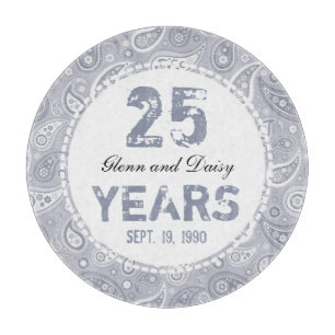 Planche À Découper 25e anniversaire de Mariage d'argent Motif Paisley