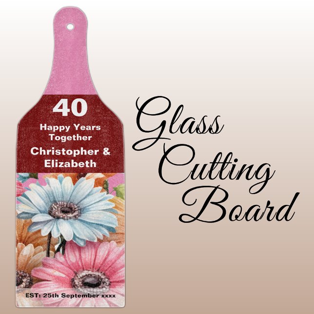 Planche À Découper 40e anniversaire de rubis rose floral (Créateur téléchargé)