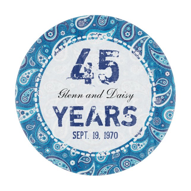 Planche À Découper 45e anniversaire du Mariage Motif Sapphire Paisley (Devant)