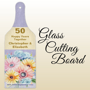 Planche À Découper 50e anniversaire or floral violet