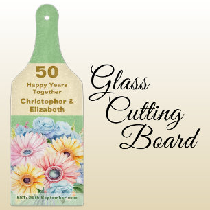 Planche À Découper 50e anniversaire or vert floral