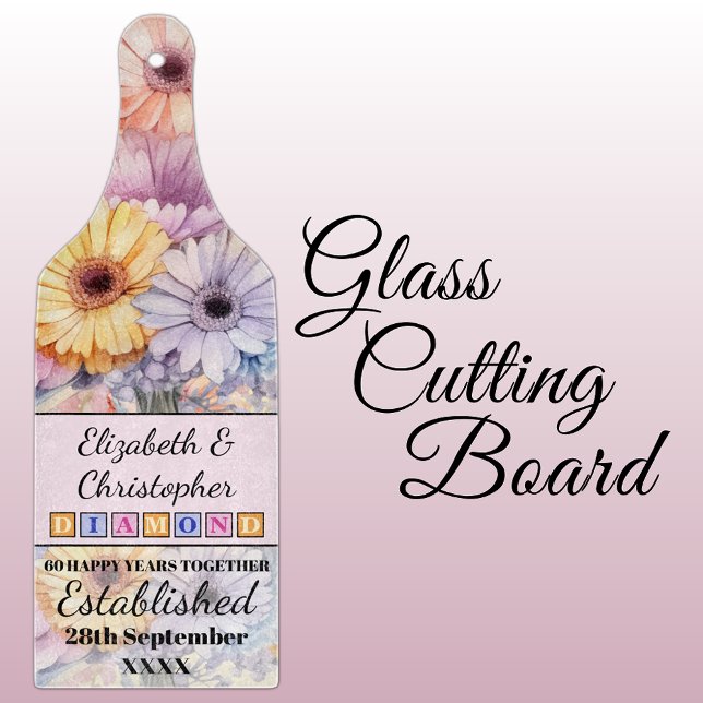 Planche À Découper 60e anniversaire diamant rose floral (Créateur téléchargé)