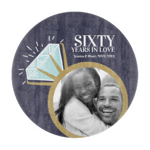 Planche À Découper 60e anniversaire mariage bague diamant or bleu