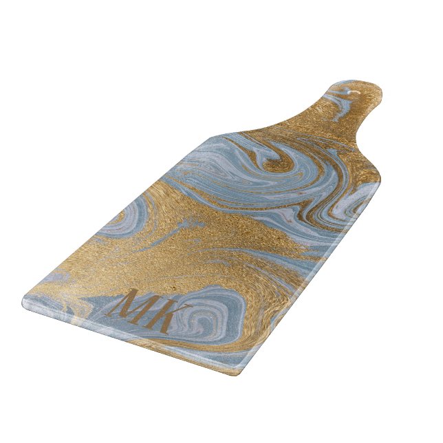 Planche À Découper Abstrait Agate bleu et or marbre spirale (Coin)
