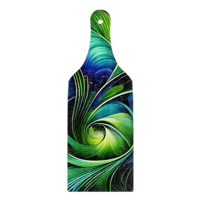 Planche À Découper Abstrait bleu vert feuille (Devant)