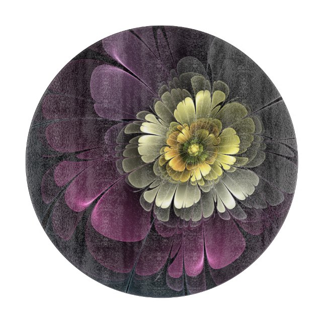 Planche À Découper Abstrait Purpur moderne Khaki Gris Fleur fractale  (Devant)