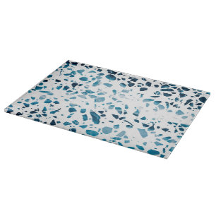 Planche À Découper Abstrait Terrazzo Mosaic Marine et Motif bleu clai