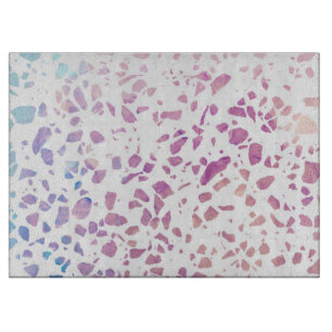 Planche À Découper Abstrait Terrazzo Mosaic rose et Motif bleu