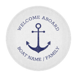 Planche À Découper Accueil personnalisé à bord ancre nautique bleu 
