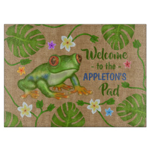Planche À Découper Accueil tropical de grenouille au nom personnalis