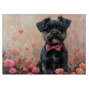 Planche À Découper Affenpinscher avec des roses - Saint-Valentin