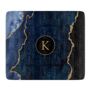 Planche À Découper Agate de monogramme personnalisé bleu marine