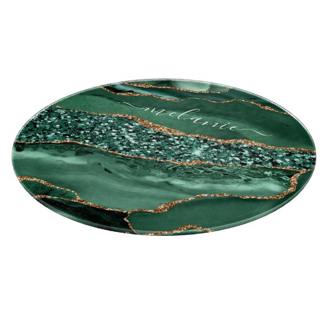 Planche À Découper Agate Green Gold Parties scintillant Geode Marbre  (Coin)