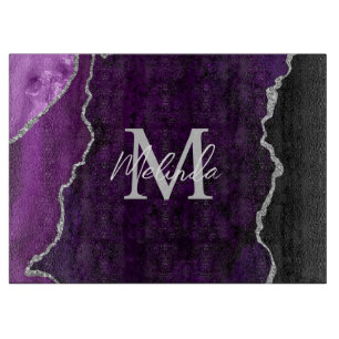 Planche À Découper Agate Marbré Violet et Argent