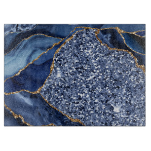 Planche À Découper Agate Océan Élégant Bleu Nuit et Paillettes Dorées