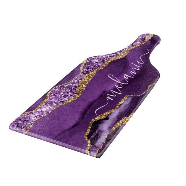 Planche À Découper Agate Purple Gold Coupe Board avec nom personnalis (Coin)