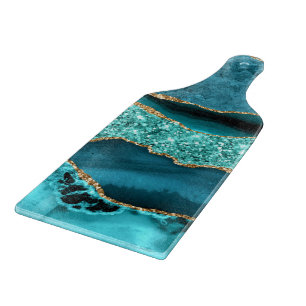 Planche À Découper Agate Turquoise Blue Gold Parties scintillant Marb