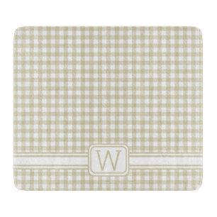 Planche À Découper Agritourisme Beige et blanc En vichy Monogramme pl