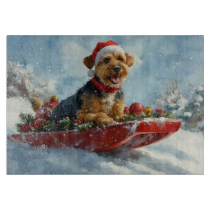 Planche À Découper Airedale Chien dans la boue Laisser neiger Noël