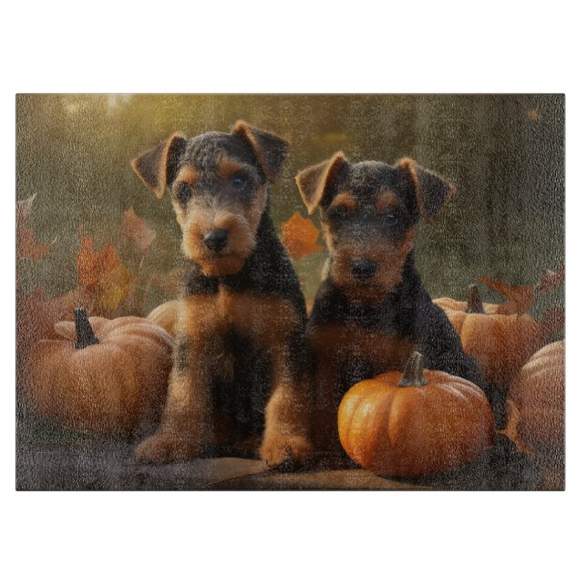 Planche À Découper Airedale Chiot Automne Citrouille délice (Devant)
