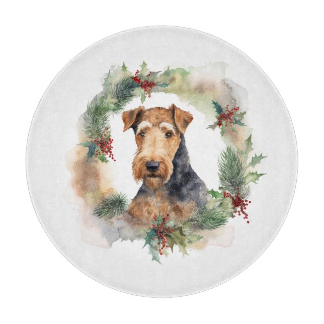 Planche À Découper Airedale Christmas Wreath Festive Pup (Devant)