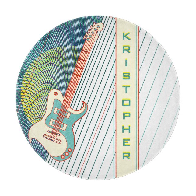 Planche À Découper Ajouter un nom Cool moderne blanc & Turquoise Guit (Devant)