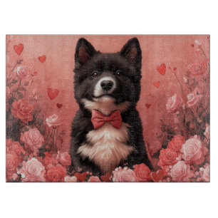 Planche À Découper Akita américain avec des roses - Saint-Valentin