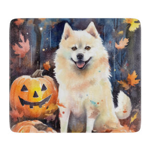 Planche À Découper Akita Américain Halloween avec citrouilles effraya