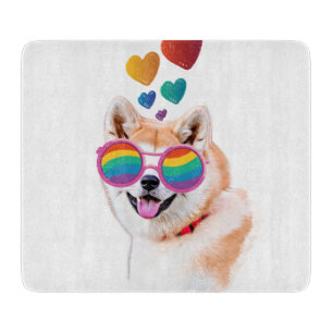 Planche À Découper Akita Chien avec Coeurs Saint Valentin