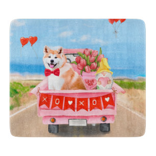 Planche À Découper Akita Chien Saint Valentin Coeurs de Camion