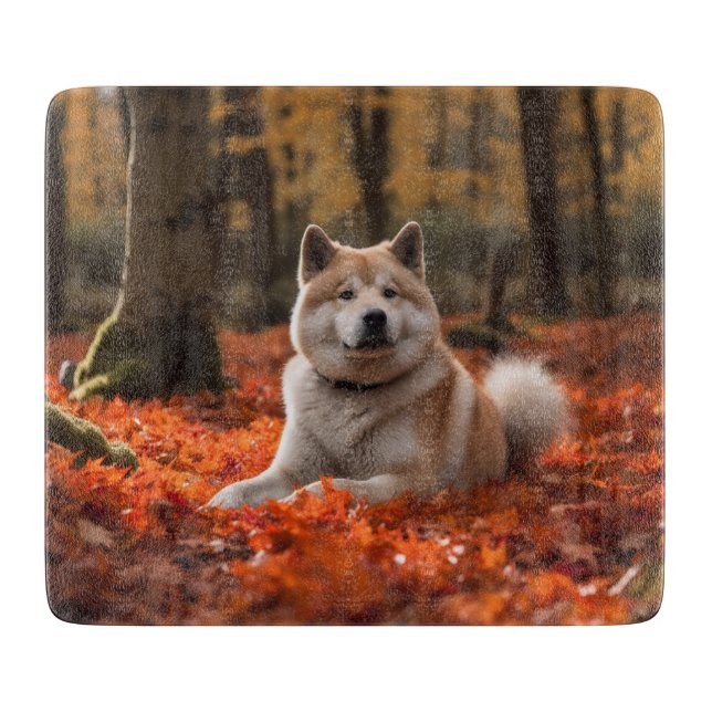 Planche À Découper Akita en automne Feuilles automne s'inspire (Devant)