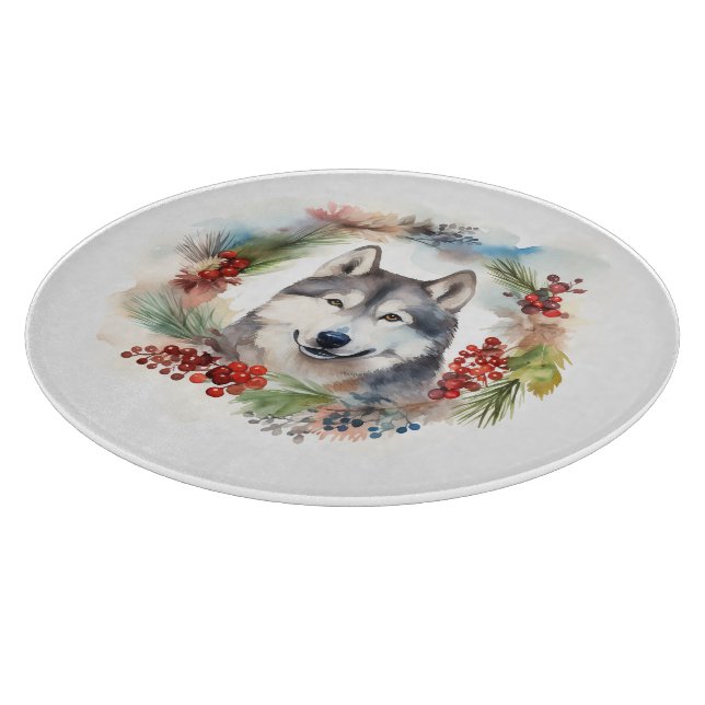 Planche À Découper Alaskan Malamute Festive de la couronne de Noël (Coin)