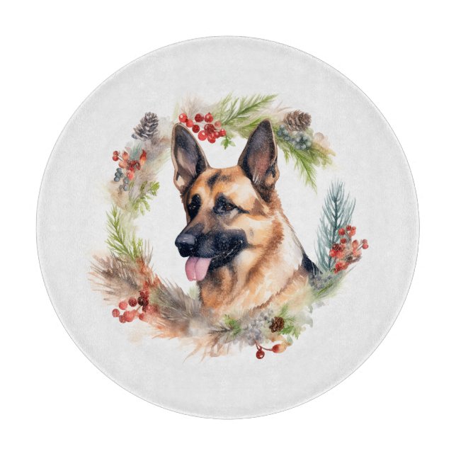 Planche À Découper Allemand Berger Noël Wreath Festive Pup (Devant)