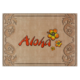 Planche À Découper Aloha hawaïen apparence bois sculpté